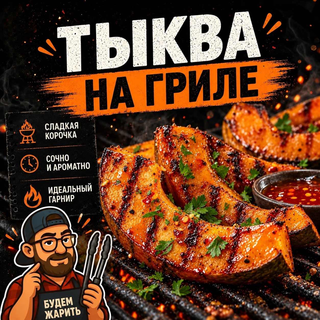 Запечённая тыква на гриле с карамельной корочкой и зеленью